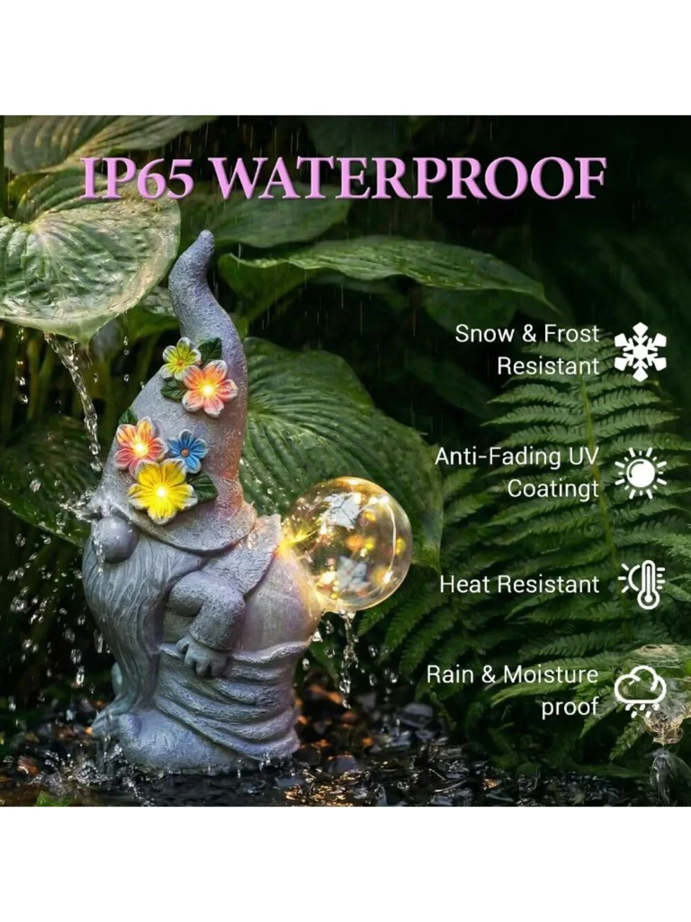 Whimsical Solar Garden Gnome Statue with LED Lights - Outdoor Decor Accent